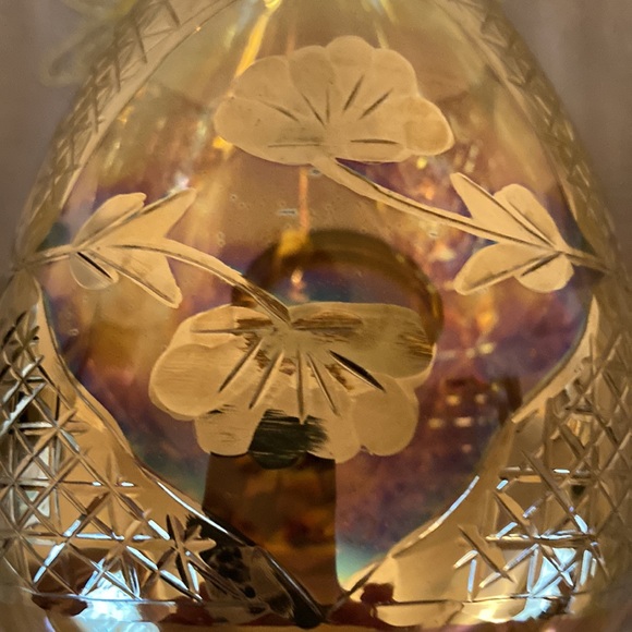 Vintage Egyptian Hand Blown Glass Egg Shaped Gold Etched Pattern Amber Color - Picture 4 of 6